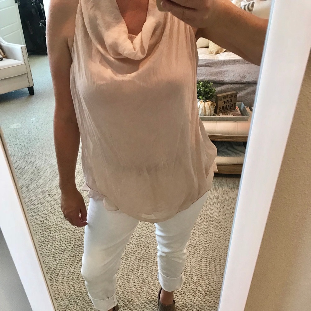 Blush flowing top great for office and career wear
